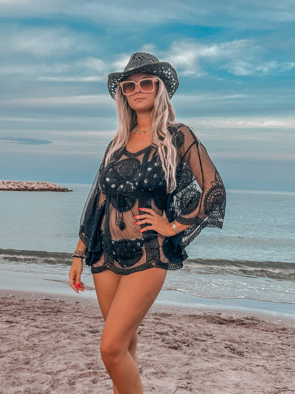 Copricostume con ricami all'uncinetto e maniche ampie - Follie by Alice