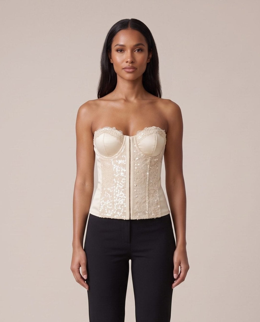 Corsetto bustier in raso con paillettes e allacciatura MEZZANOTTE - Follie by Alice