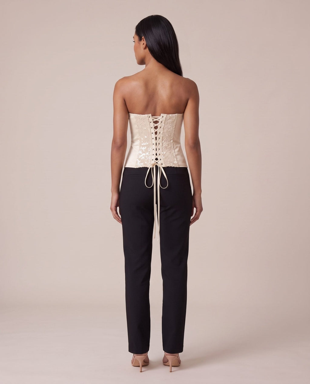 Corsetto bustier in raso con paillettes e allacciatura MEZZANOTTE - Follie by Alice