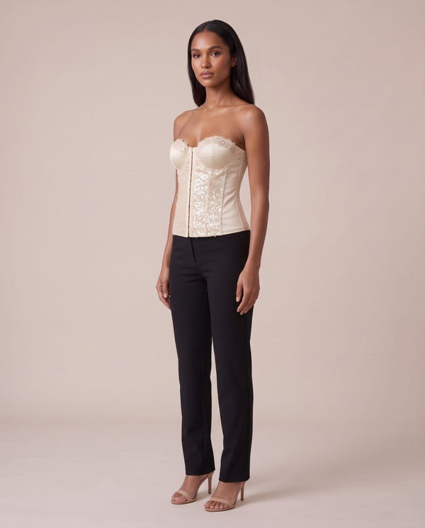 Corsetto bustier in raso con paillettes e allacciatura MEZZANOTTE - Follie by Alice