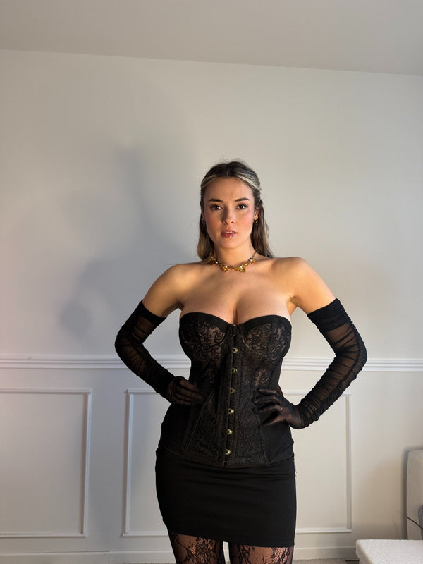 Corsetto strutturato in pizzo stile gotico - vittoriano con lacci sulla schiena - Follie by Alice
