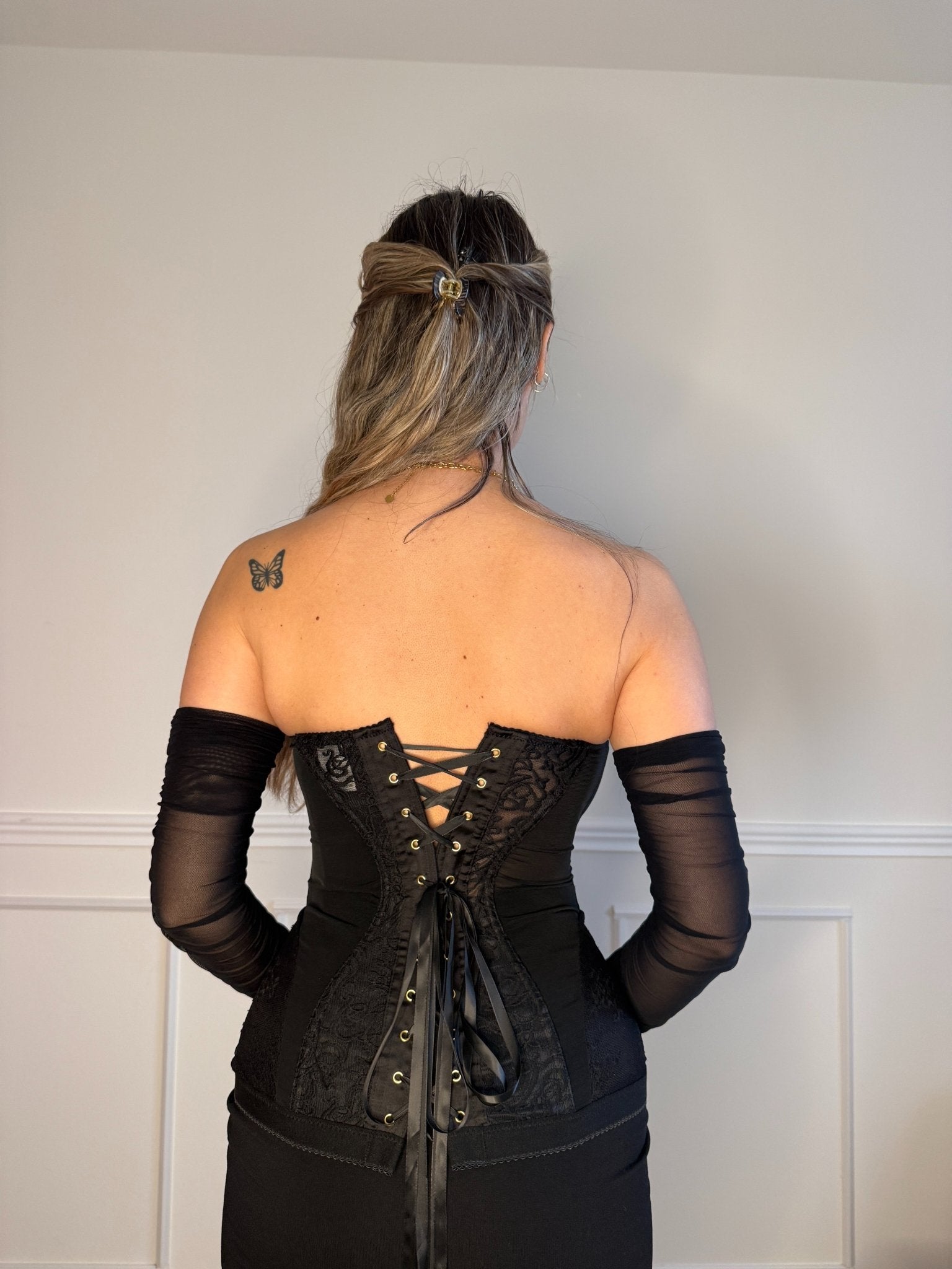 Corsetto strutturato in pizzo stile gotico - vittoriano con lacci sulla schiena - Follie by Alice