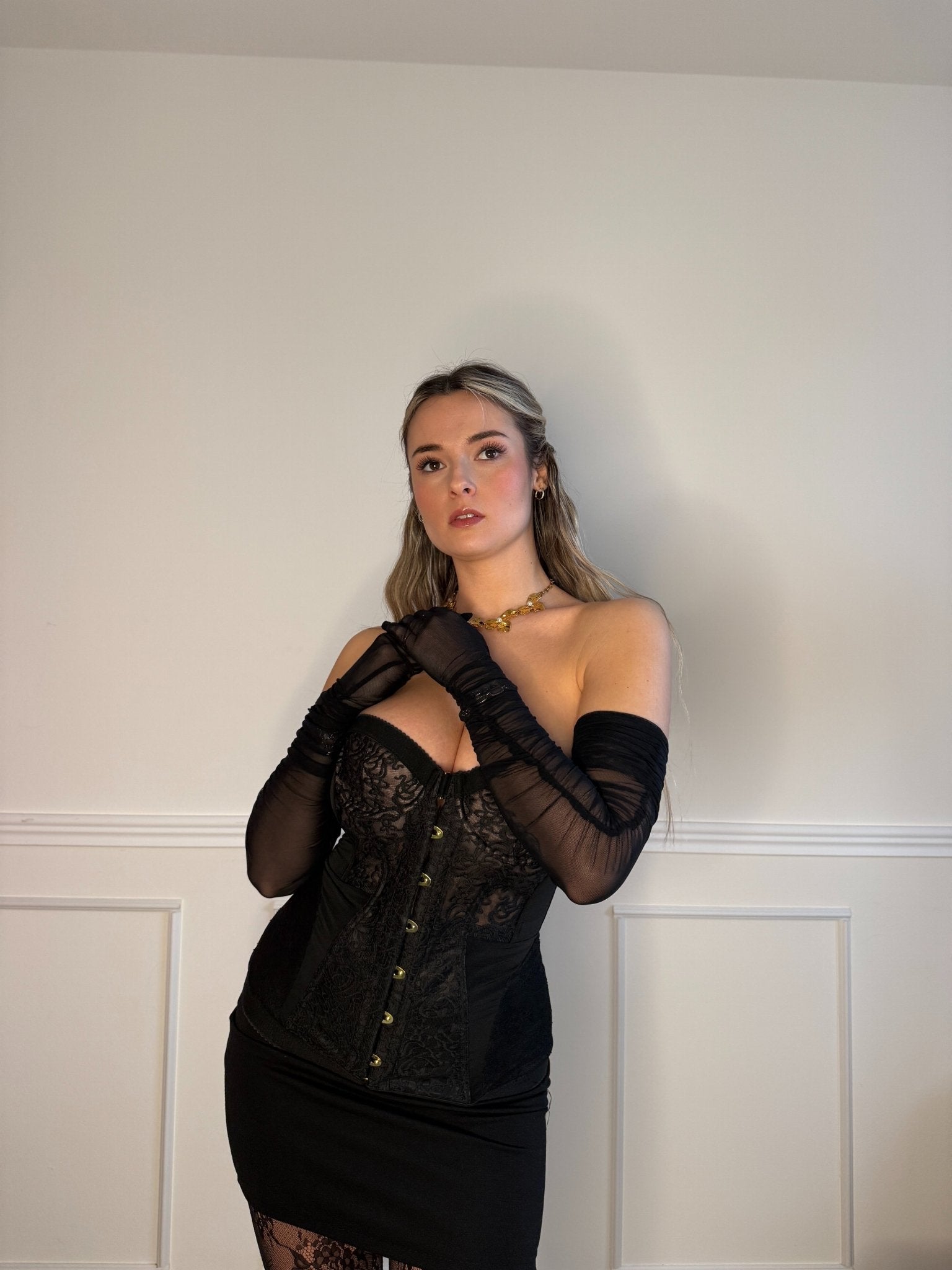 Corsetto strutturato in pizzo stile gotico - vittoriano con lacci sulla schiena - Follie by Alice