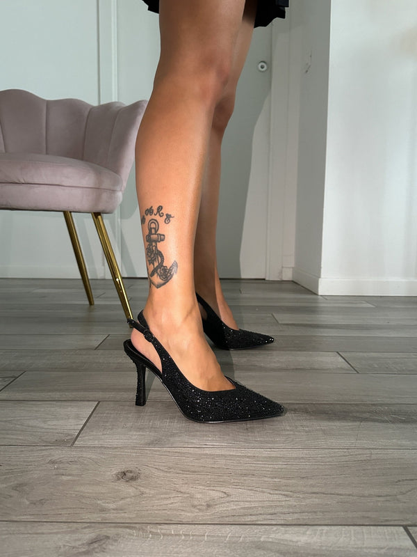Décolleté slingback con strass gioiello e tacco a spillo 9 cm - Follie by Alice