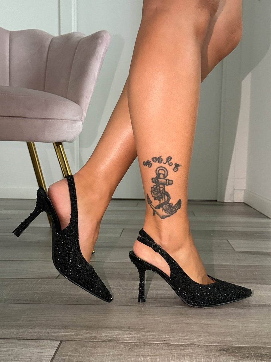 Décolleté slingback con strass gioiello e tacco a spillo 9 cm