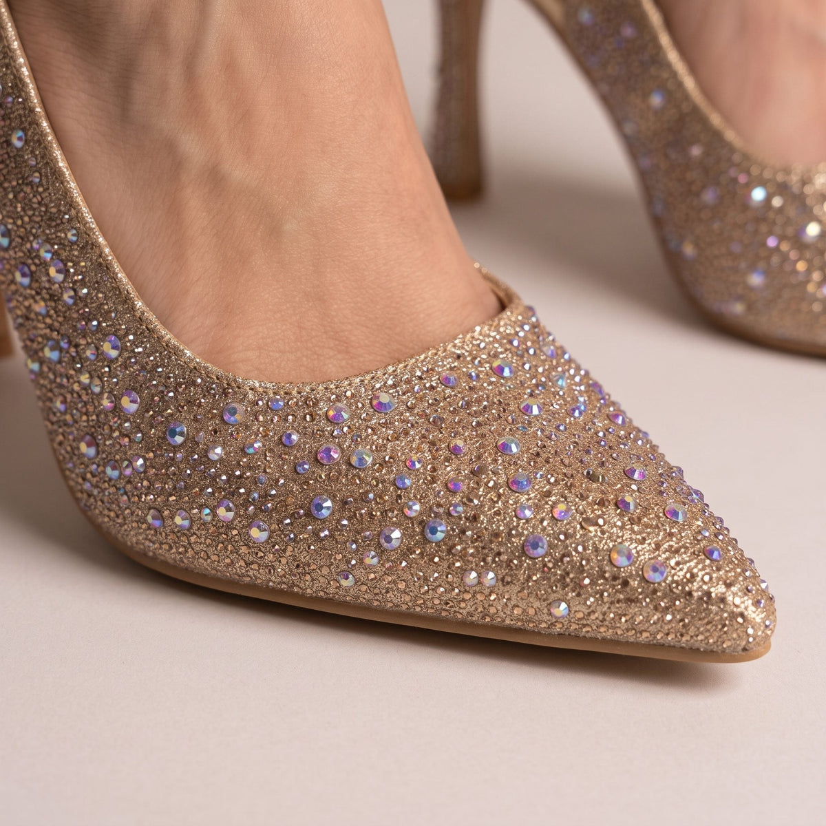 Décolleté slingback con strass gioiello oro e tacco a rocchetto 9 cm GOLDEN - Follie by Alice