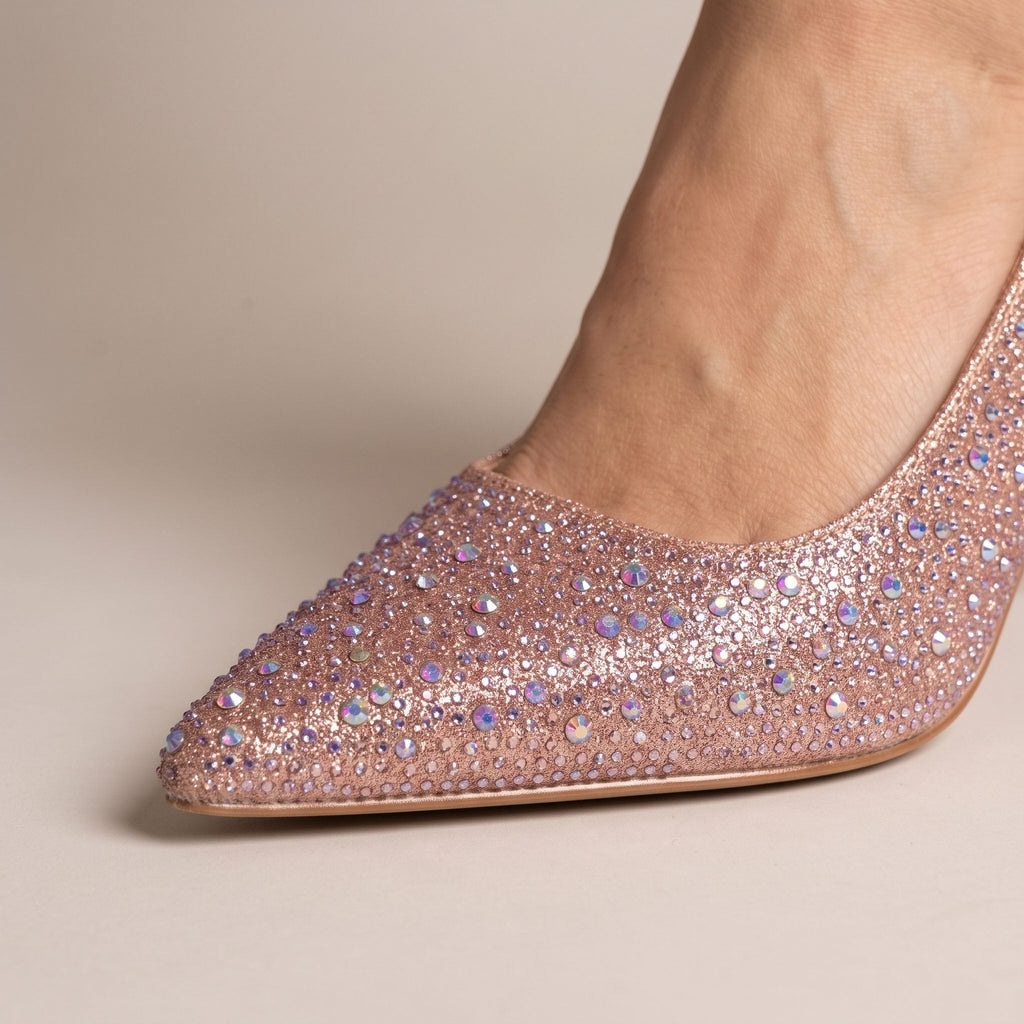 Décolleté slingback con strass gioiello oro rosa e tacco a rocchetto 9 cm QUARZO - Follie by Alice
