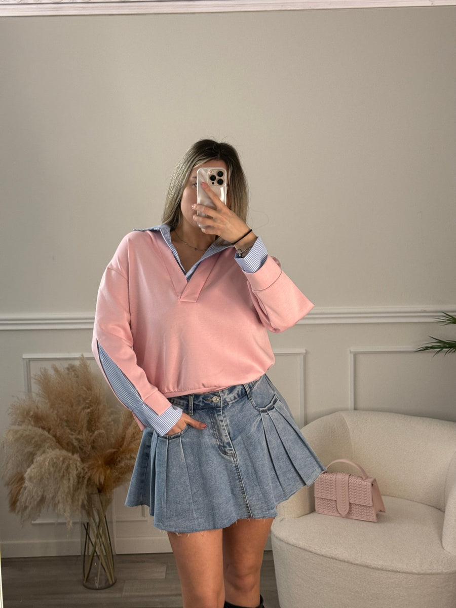 Felpa-camicia 2 in 1 con dettagli a righe – alternate