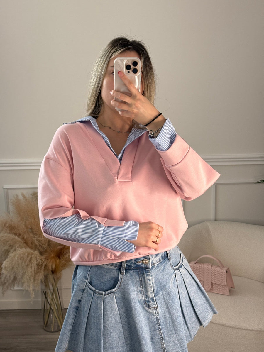 Felpa-camicia 2 in 1 con dettagli a righe