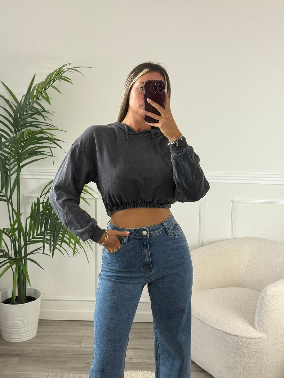 Felpa crop grigia antracite - Follie by Alice