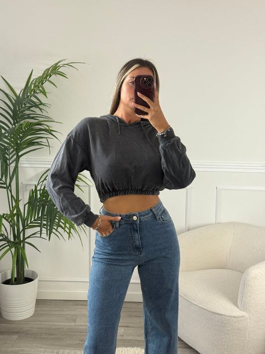 Felpa crop grigia antracite - Follie by Alice 1536