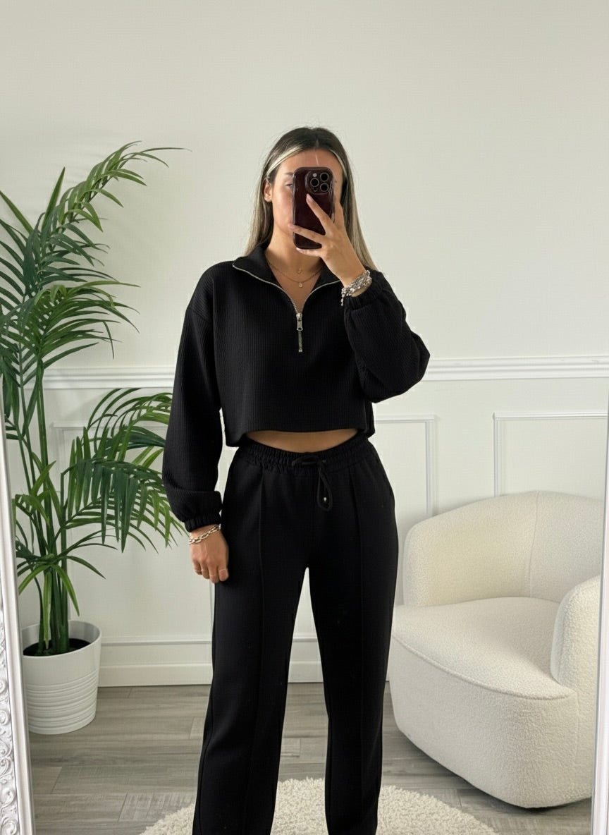 Felpa nera crop con zip - Follie by Alice