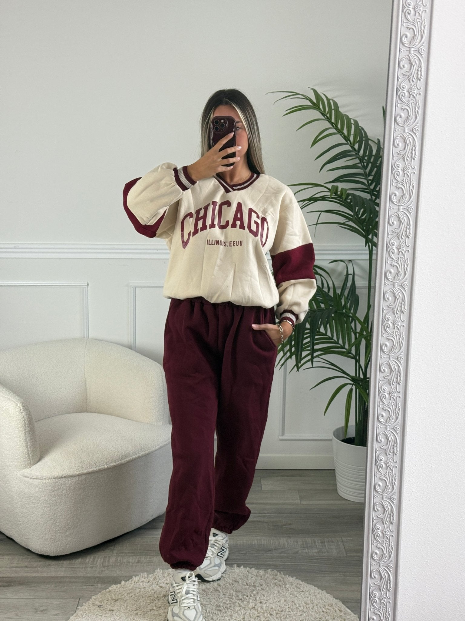 Felpa oversize con orli a costine a contrasto e stampa Chicago - Follie by Alice