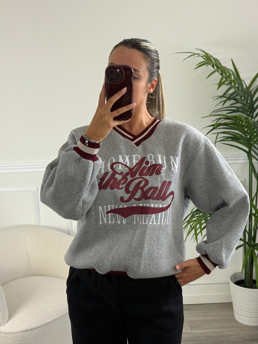 Felpa oversize con orli a costine a contrasto e stampa New Mexico
