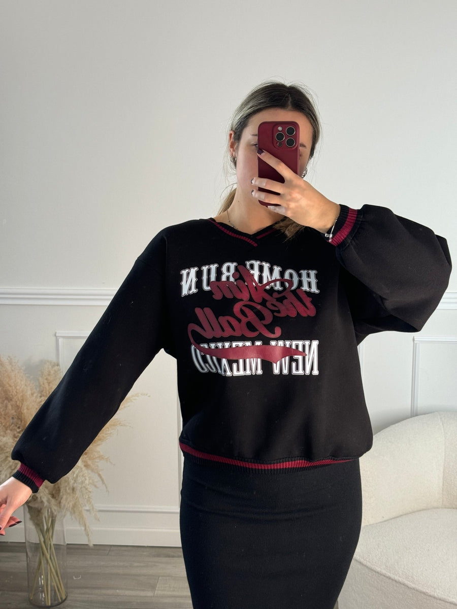 Felpa oversize con orli a costine a contrasto e stampa New Mexico