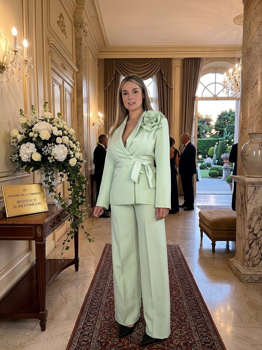 Giacca blazer con spilla a rosa COUTURE