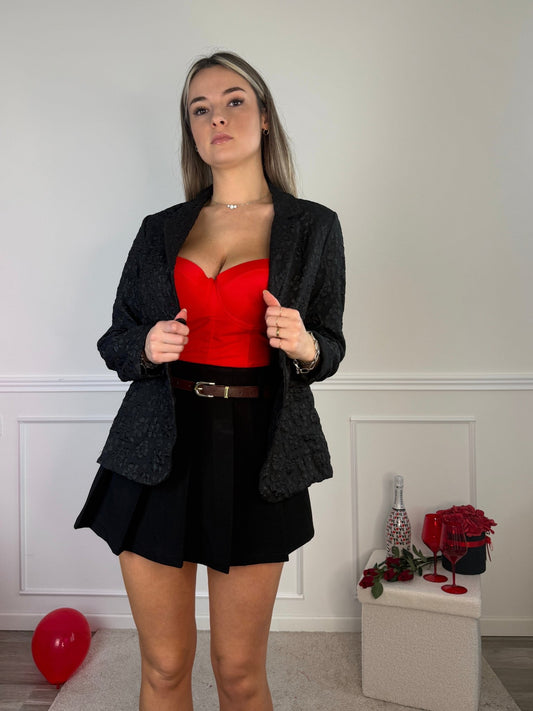 Giacca blazer con tasche e fiori ricamati - Follie by Alice 1536