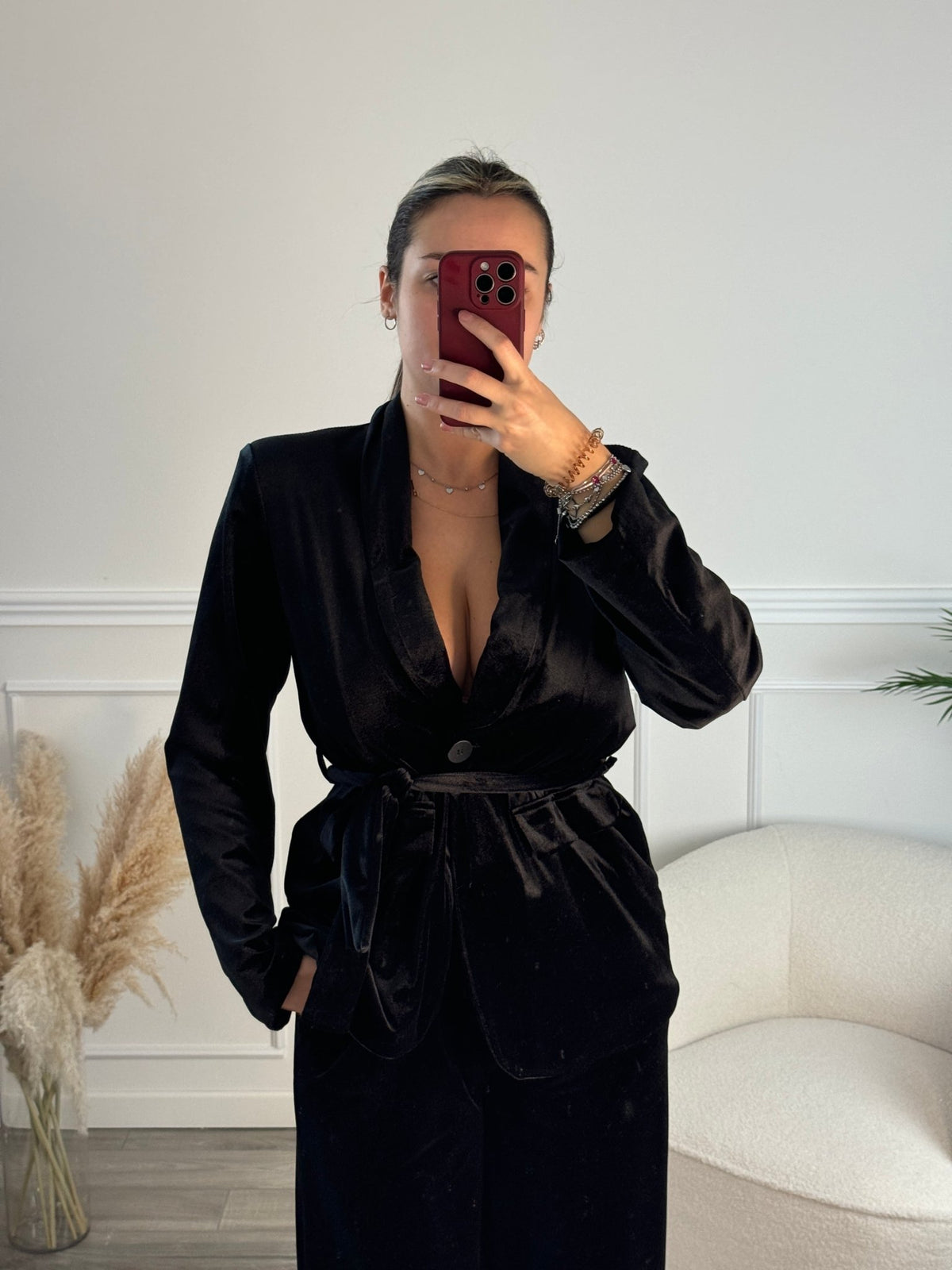 Giacca blazer in ciniglia con nastro in vita - Follie by Alice