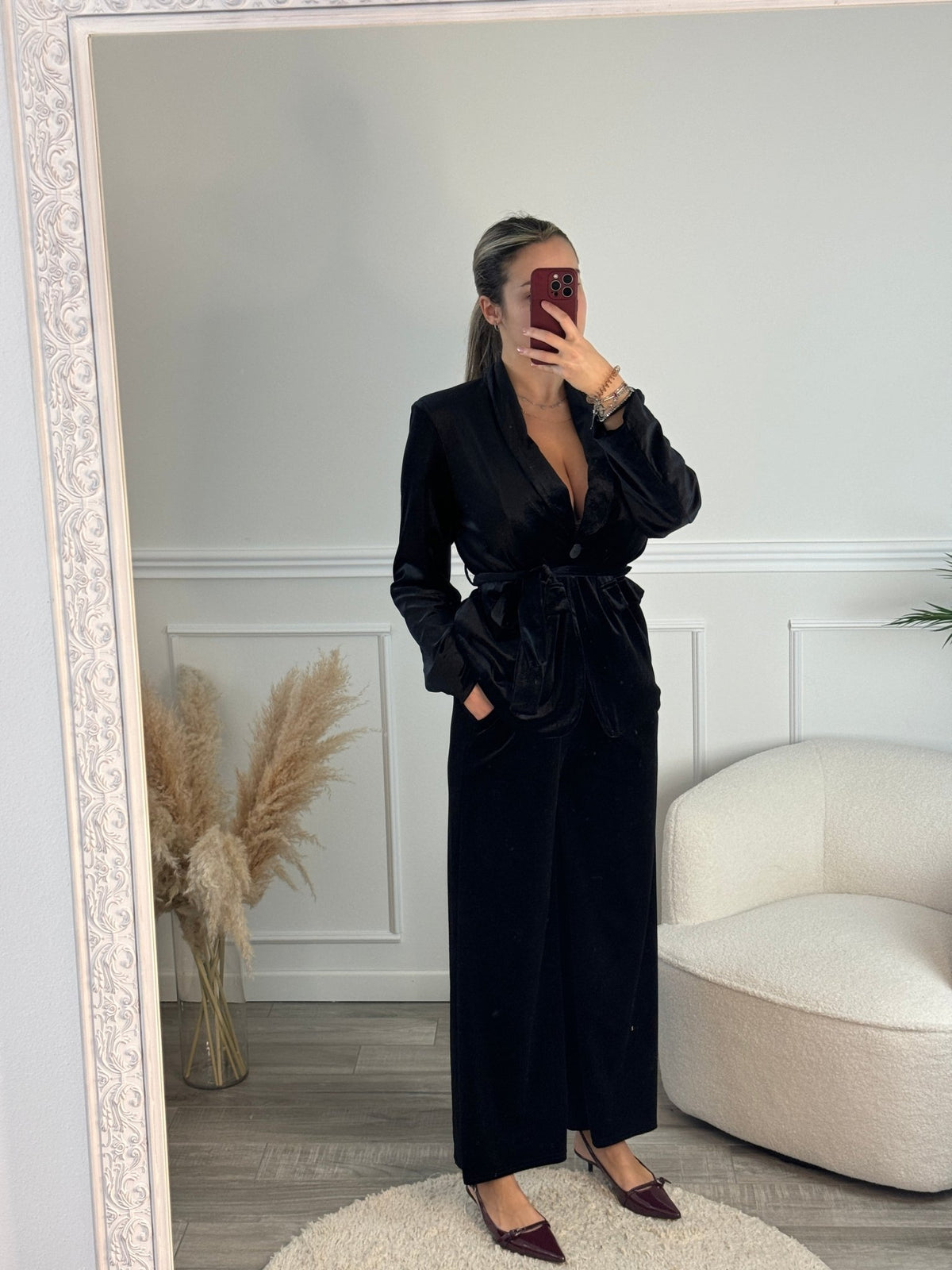 Giacca blazer in ciniglia con nastro in vita - Follie by Alice