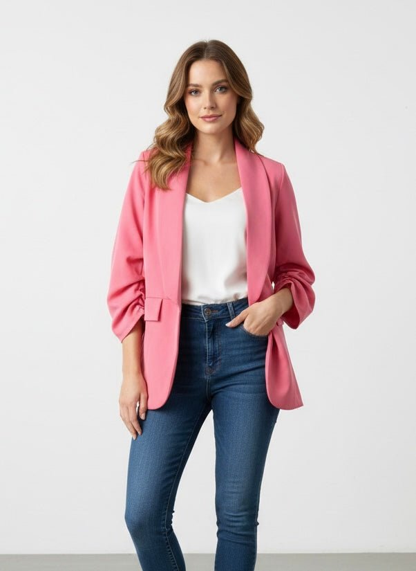 Giacca fucsia con maniche drappeggiate