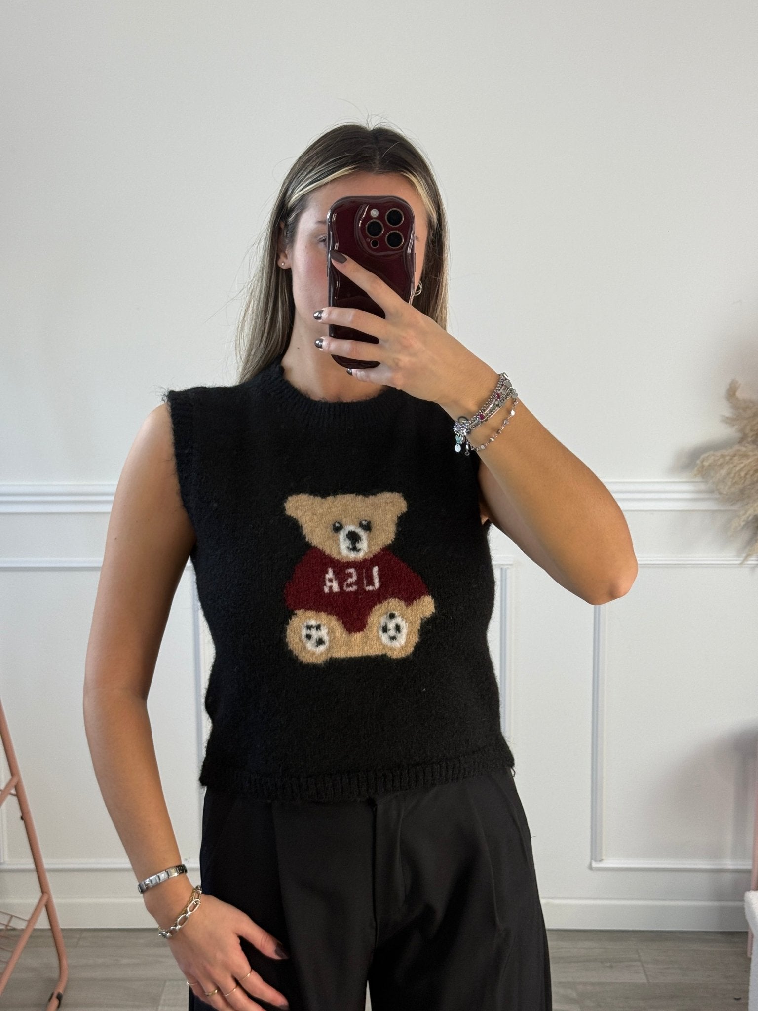 Gilet in lana con orsetto ricamato - Follie by Alice