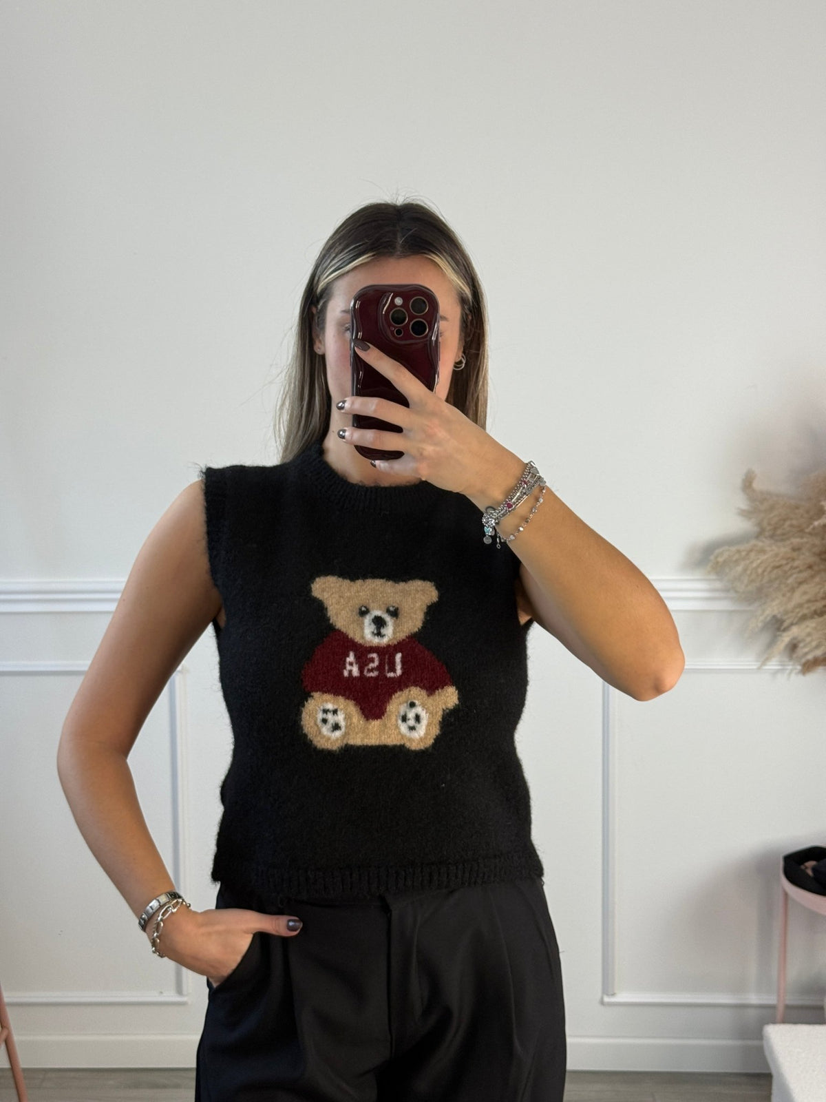 Gilet in lana con orsetto ricamato - Follie by Alice