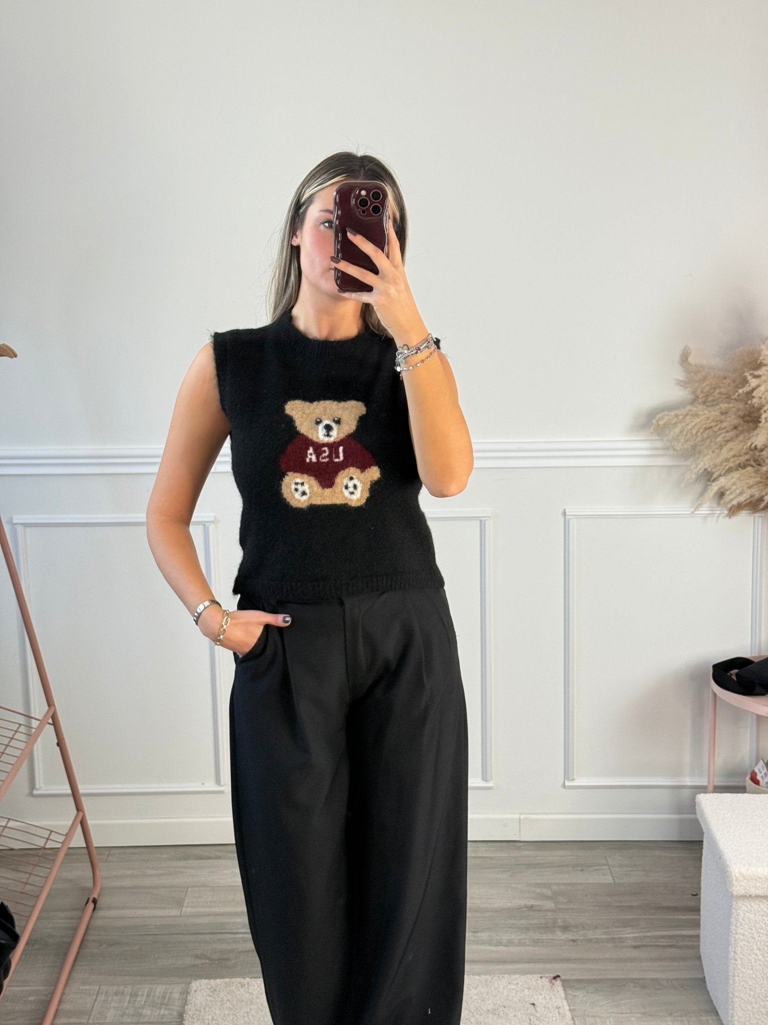 Gilet in lana con orsetto ricamato - Follie by Alice