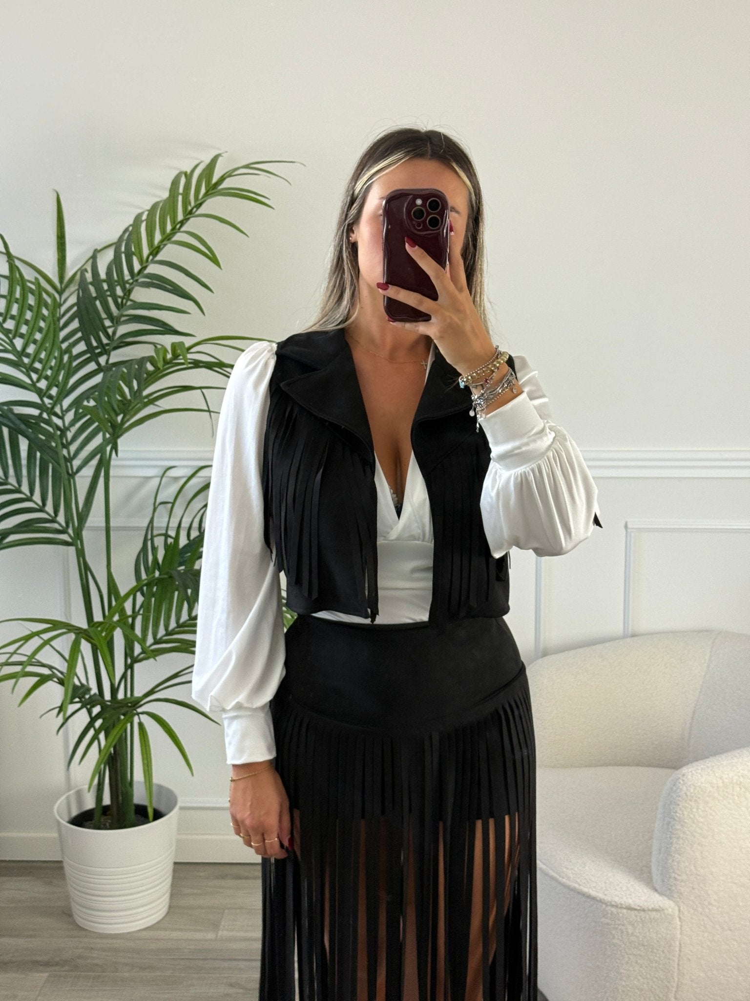 Gilet scamosciato con frange DESERT - Follie by Alice