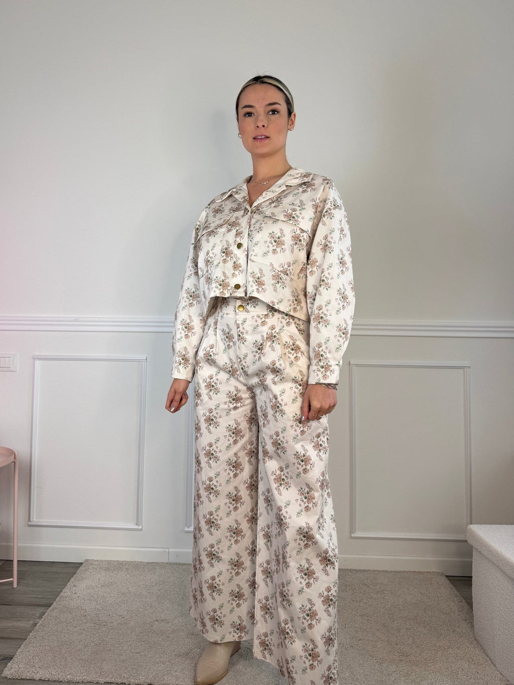 Giubbotto effetto jeans con stampa floreale - Follie by Alice