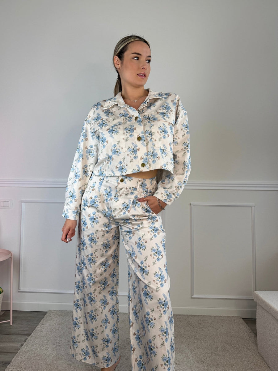 Giubbotto in denim con stampa floreale BLOOM