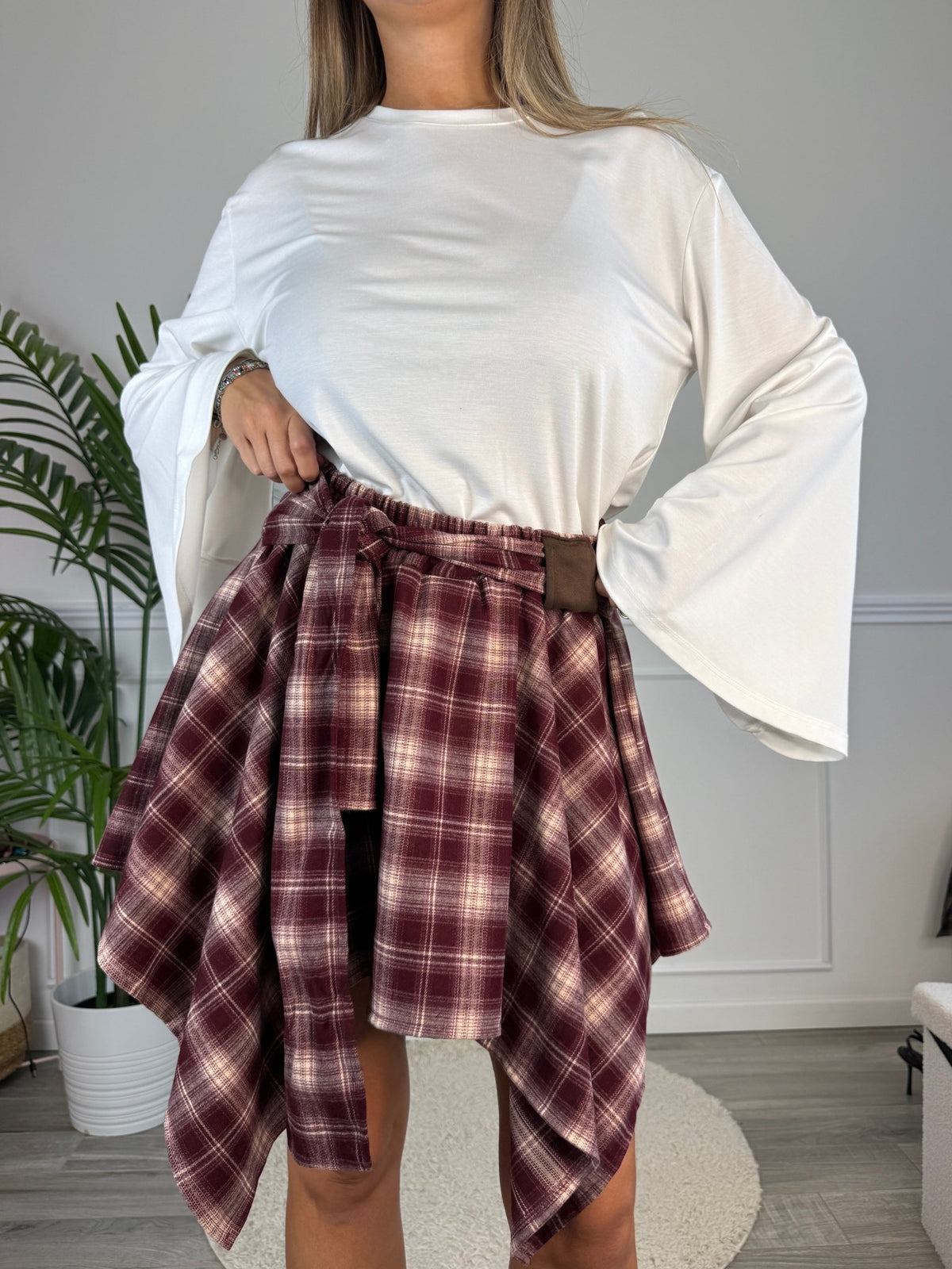 Gonna a quadri bordeaux con orlo a fazzoletto HIGHLAND - Follie by Alice