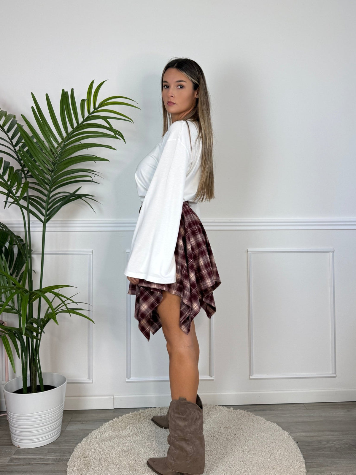 Gonna a quadri bordeaux con orlo a fazzoletto HIGHLAND - Follie by Alice