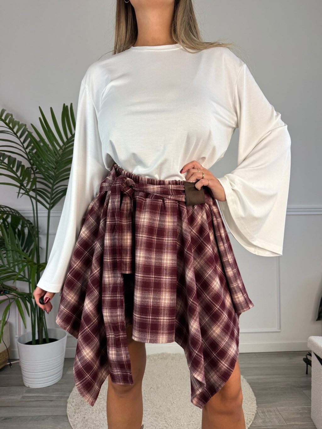 Gonna a quadri bordeaux con orlo a fazzoletto HIGHLAND - Follie by Alice