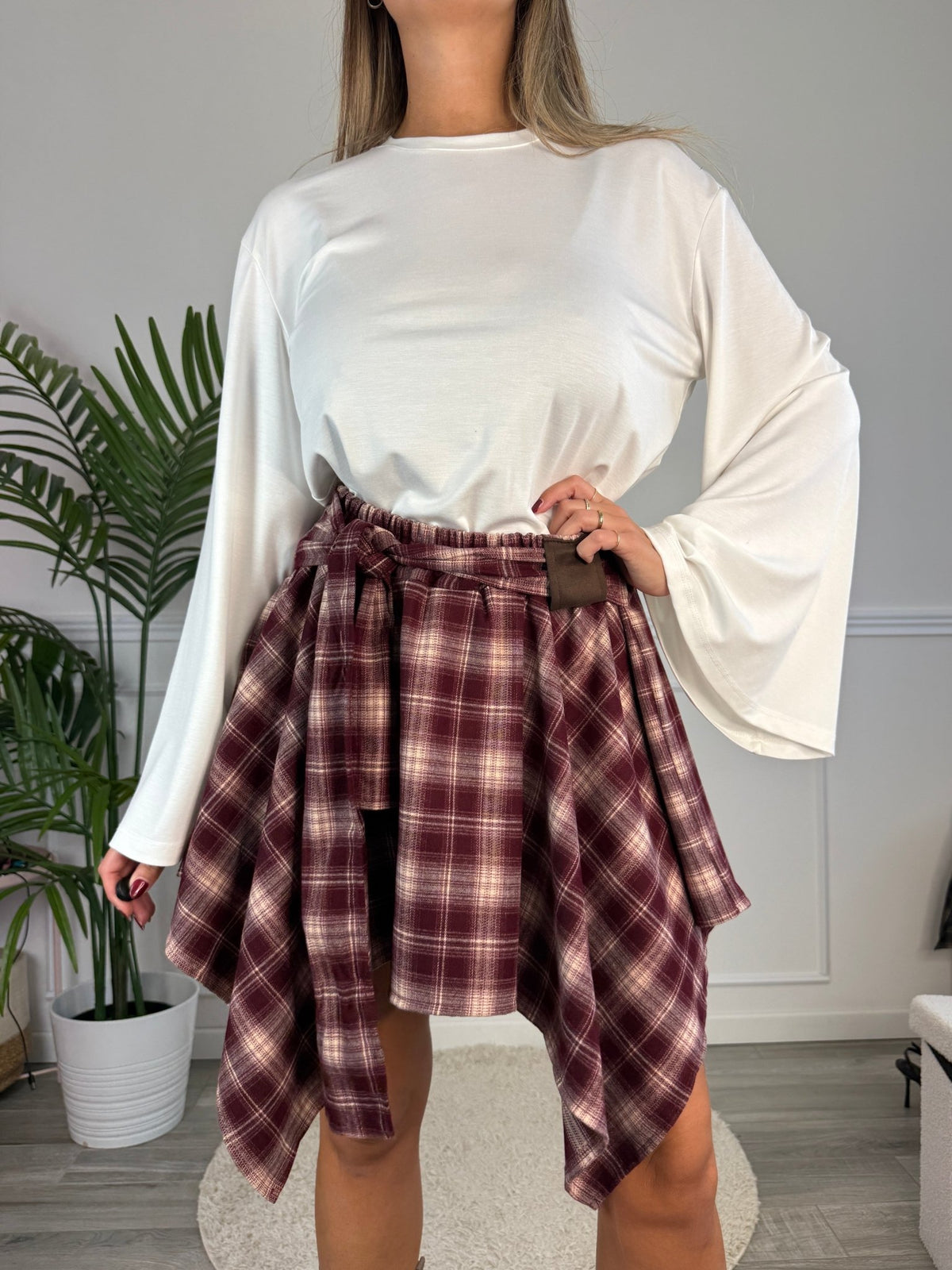 Gonna a quadri bordeaux con orlo a fazzoletto HIGHLAND - Follie by Alice