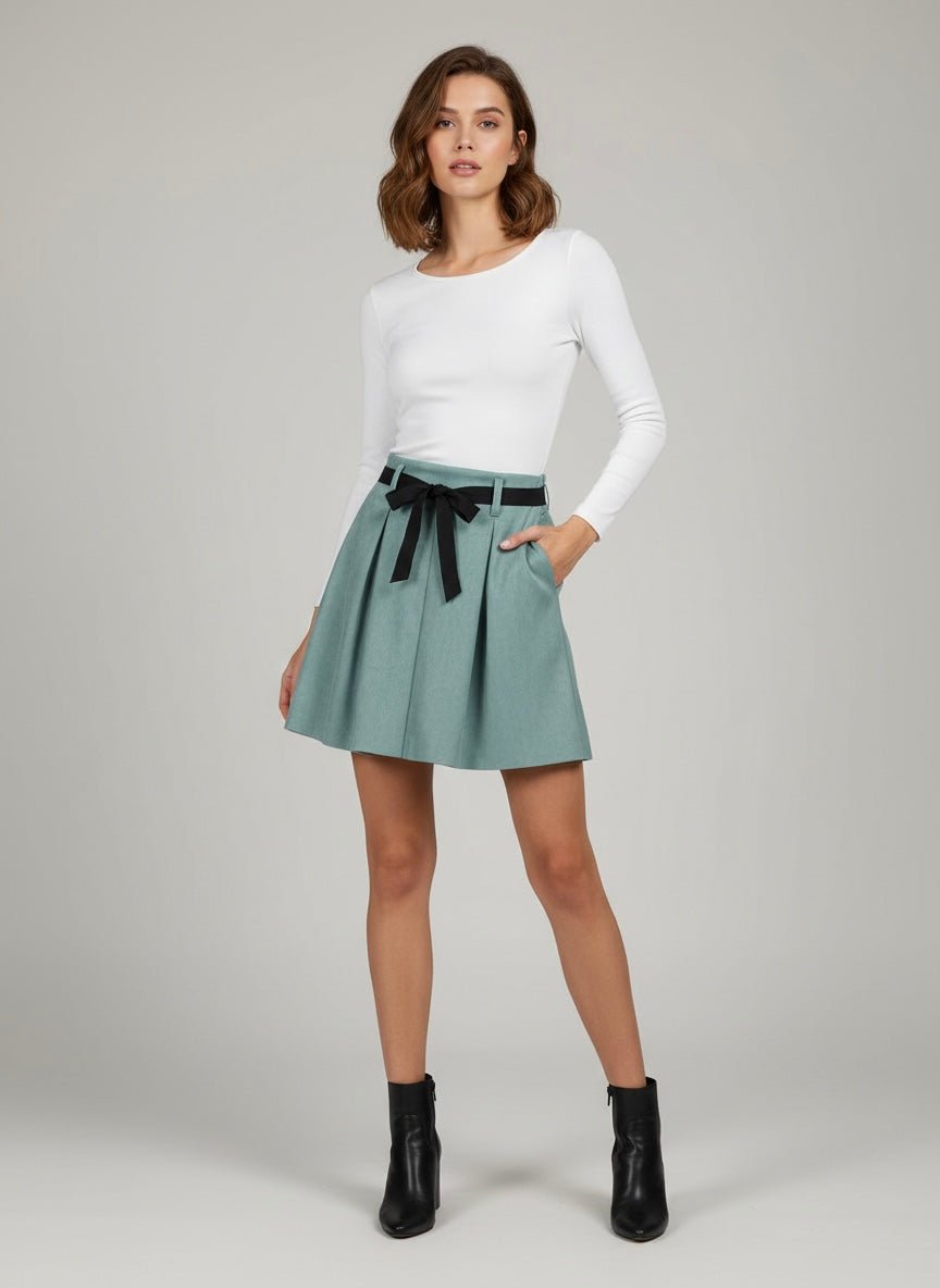 Gonna in tessuto scamosciato color menta - Follie by Alice
