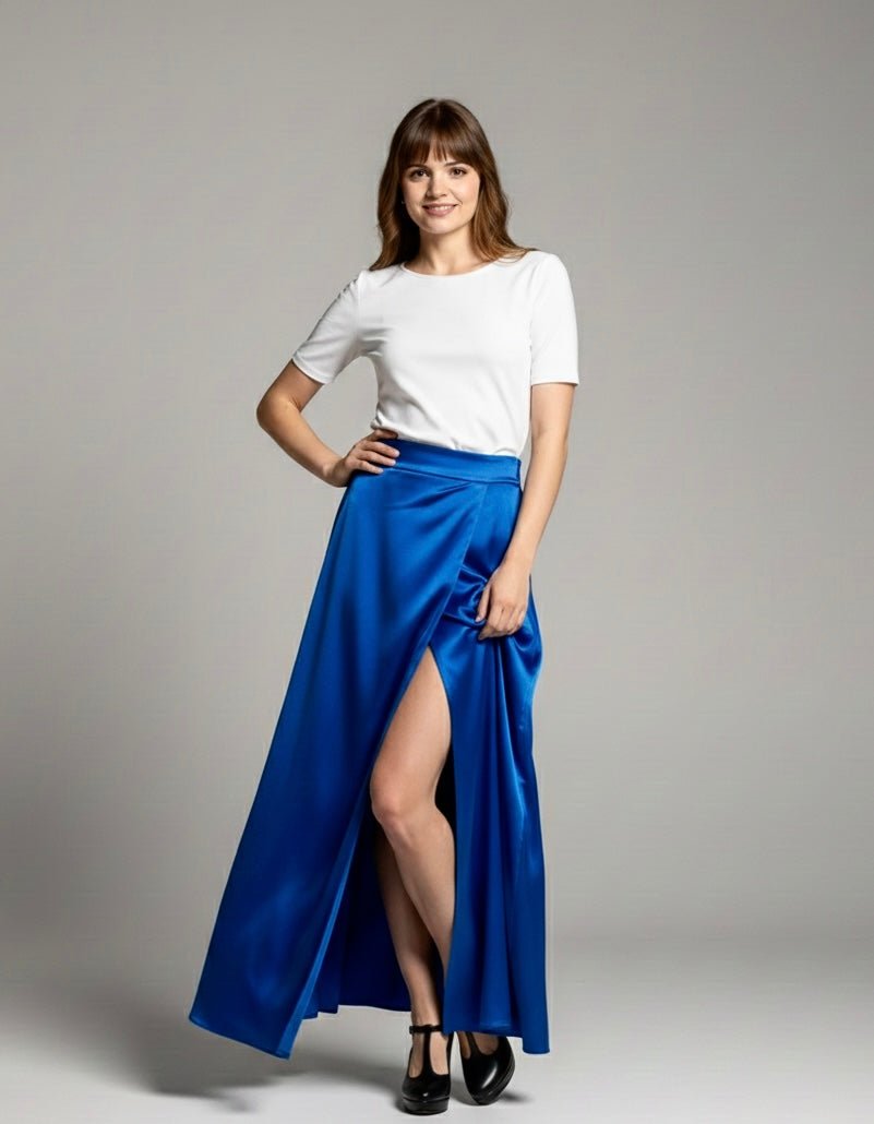 Gonna lunga in raso con spacco