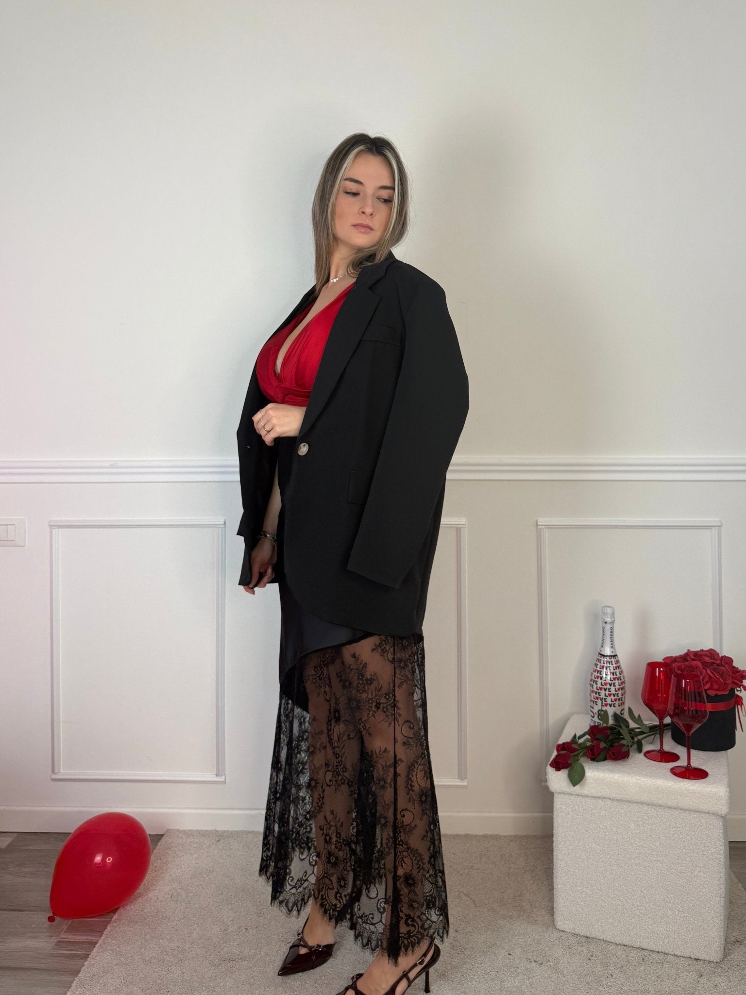 Gonna lunga in satin con ricami in pizzo - Follie by Alice