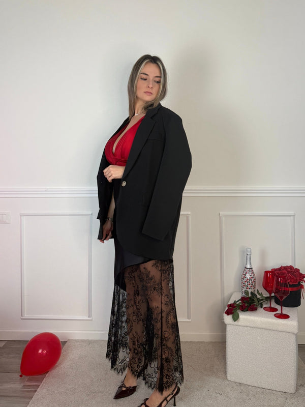 Gonna lunga in satin con ricami in pizzo - Follie by Alice