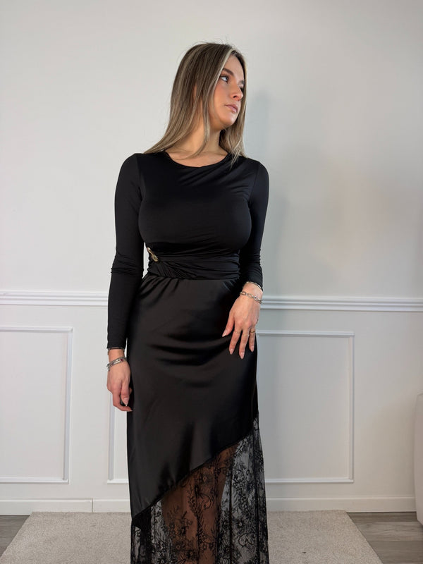 Gonna lunga in satin con ricami in pizzo - Follie by Alice