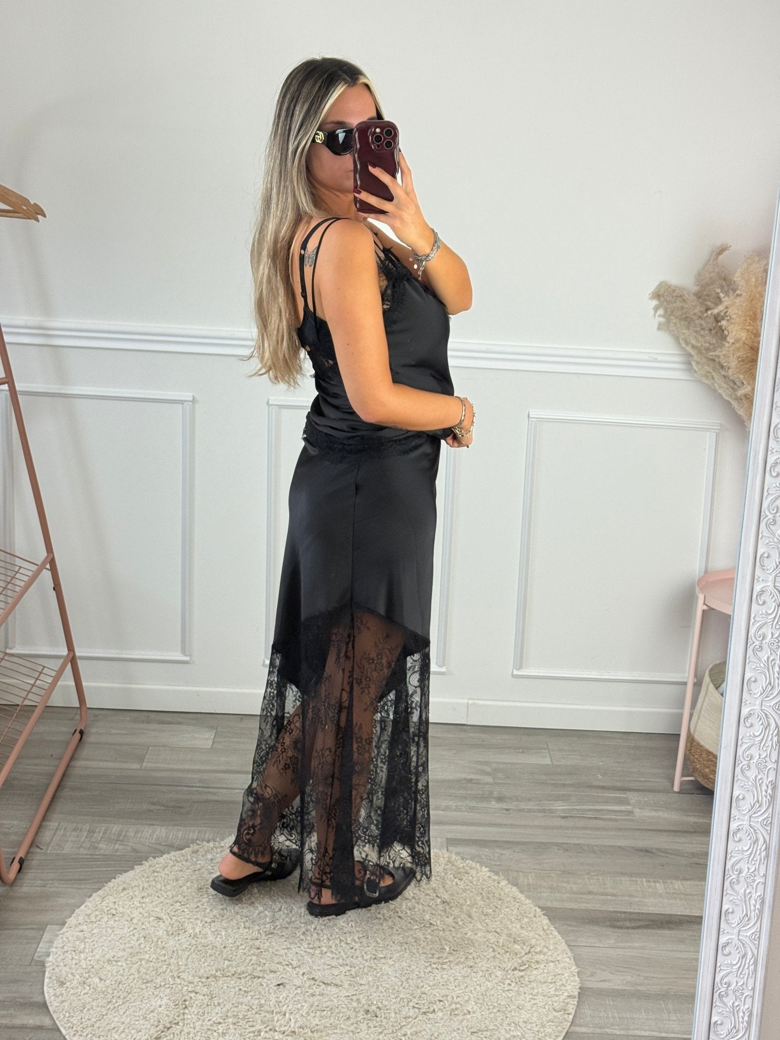 Gonna lunga in satin con ricami in pizzo - Follie by Alice