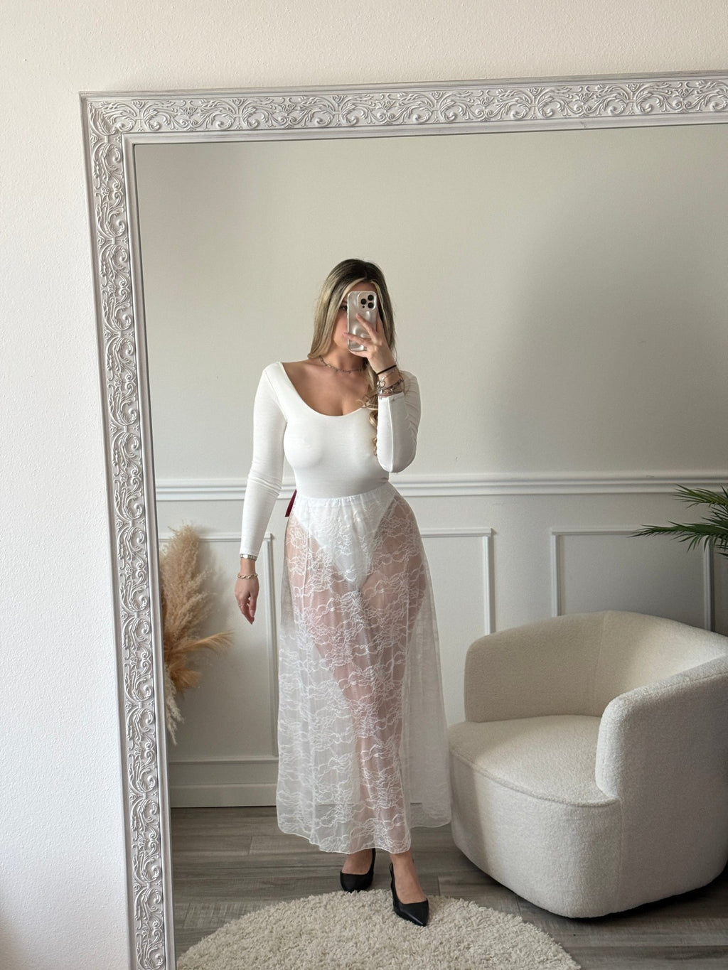 Gonna lunga velata con ricami floreali in pizzo - Follie by Alice