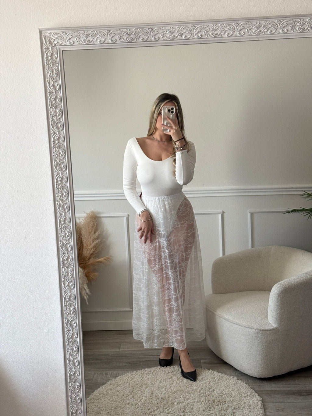 Gonna lunga velata con ricami floreali in pizzo - Follie by Alice