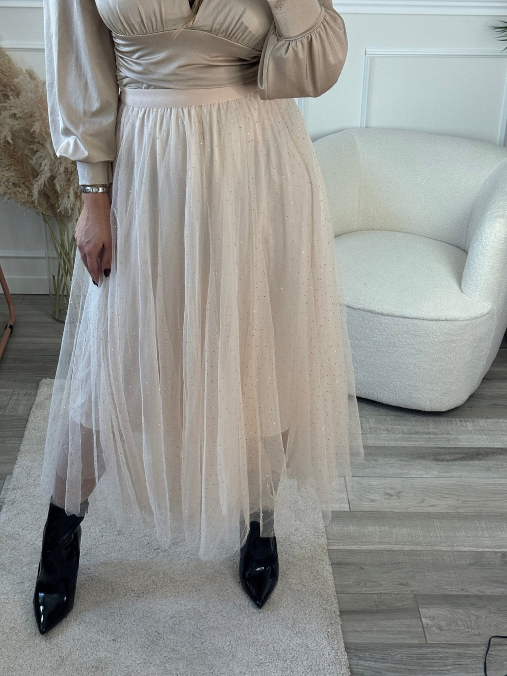 Gonna Victoria lunga in tulle con strass gioiello - Follie by Alice