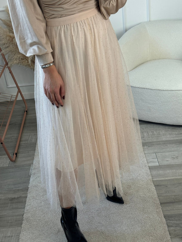 Gonna Victoria lunga in tulle con strass gioiello - Follie by Alice