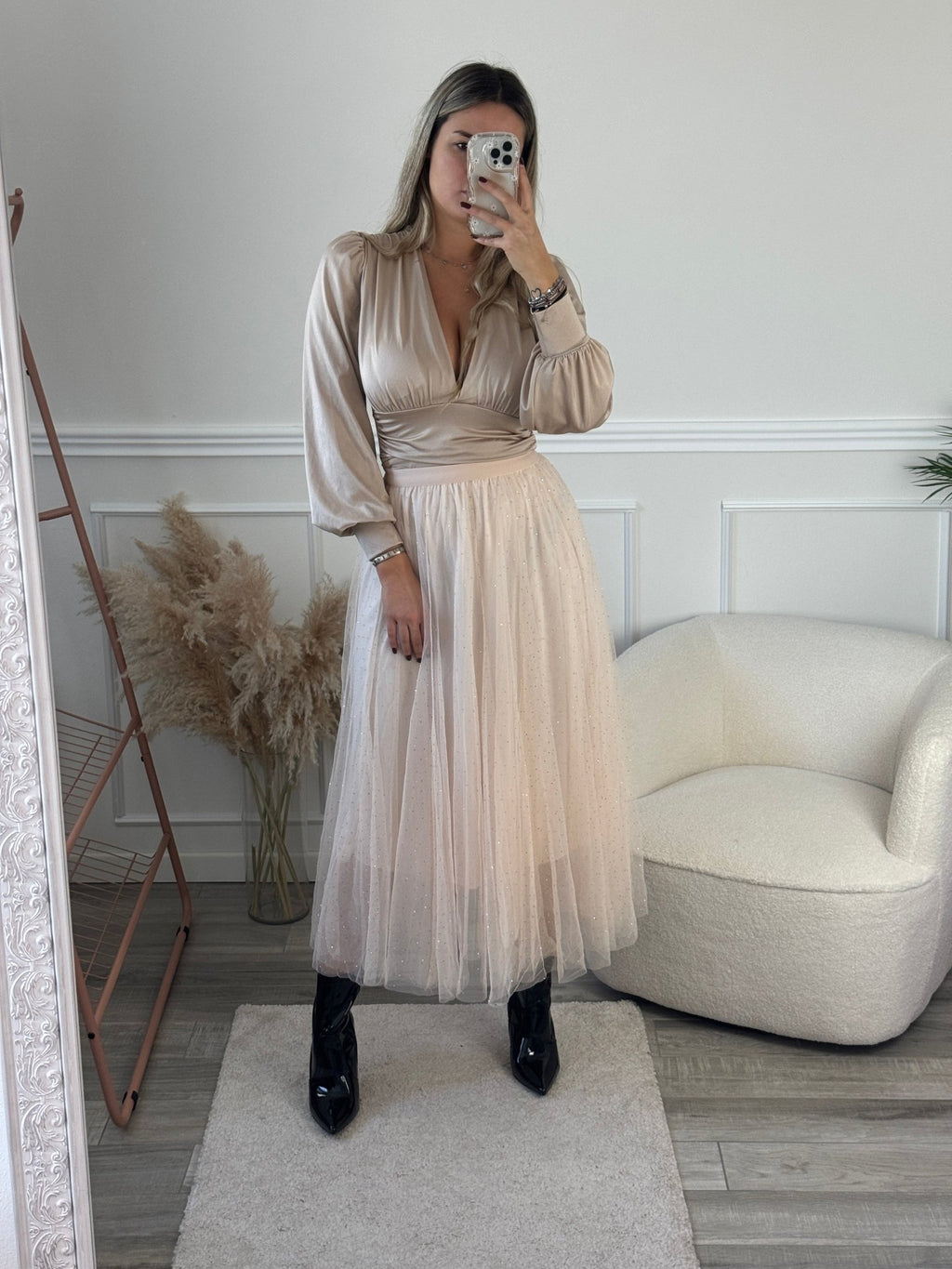Gonna Victoria lunga in tulle con strass gioiello - Follie by Alice