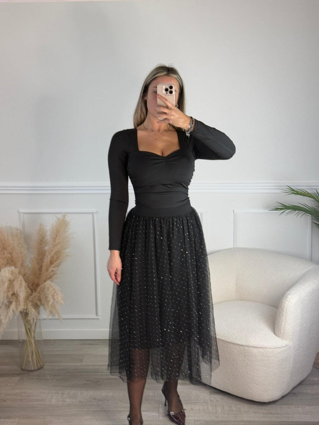 Gonna Victoria lunga in tulle con strass gioiello - Follie by Alice