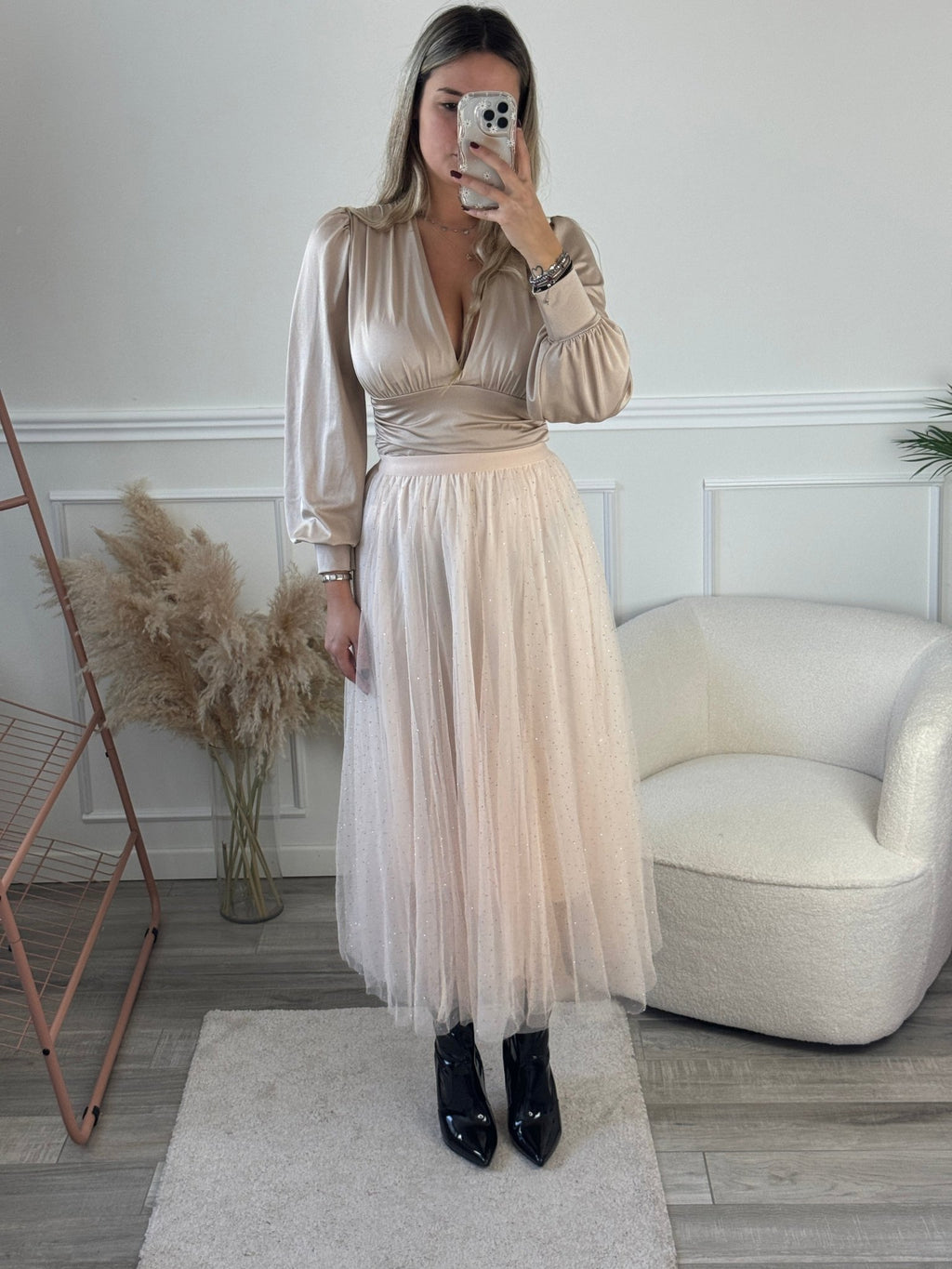 Gonna Victoria lunga in tulle con strass gioiello - Follie by Alice