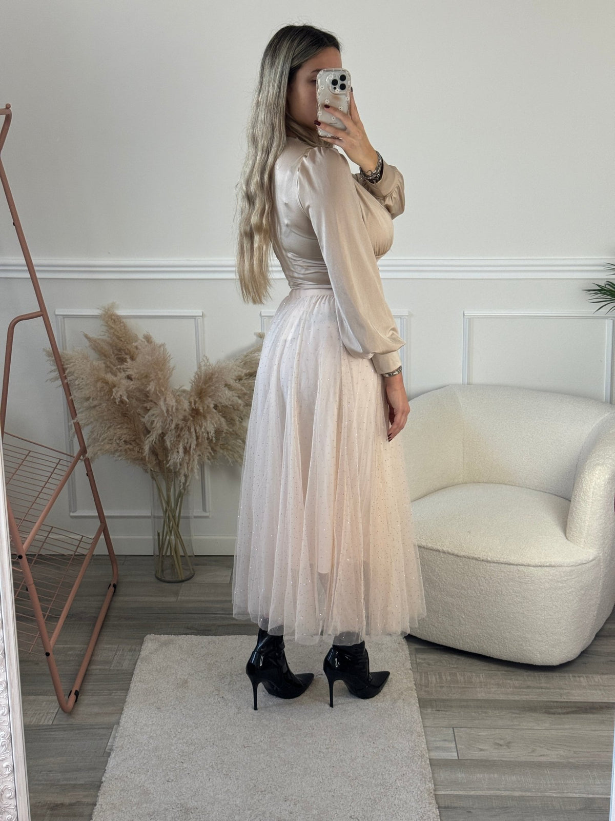 Gonna Victoria lunga in tulle con strass gioiello - Follie by Alice