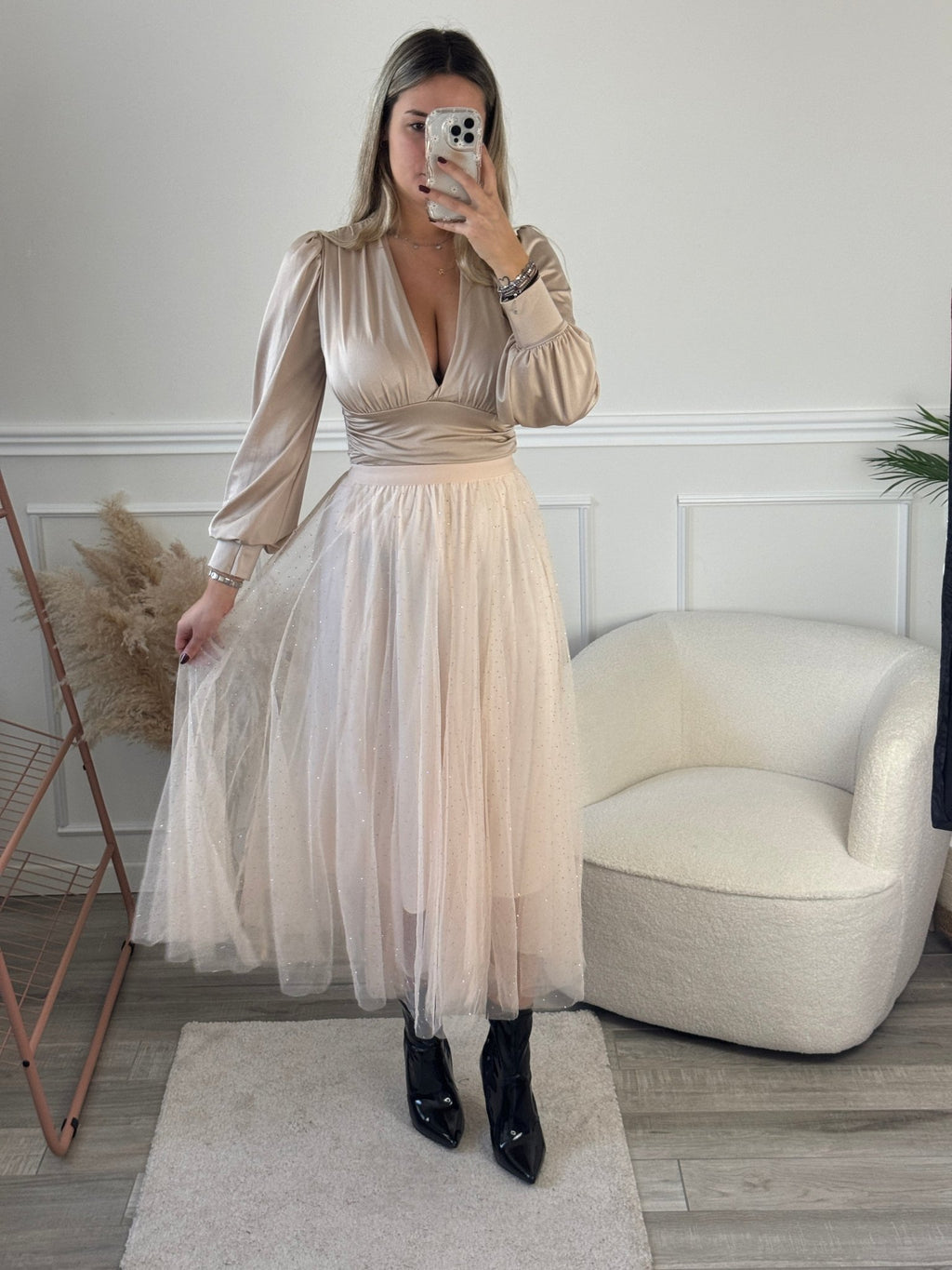 Gonna Victoria lunga in tulle con strass gioiello - Follie by Alice