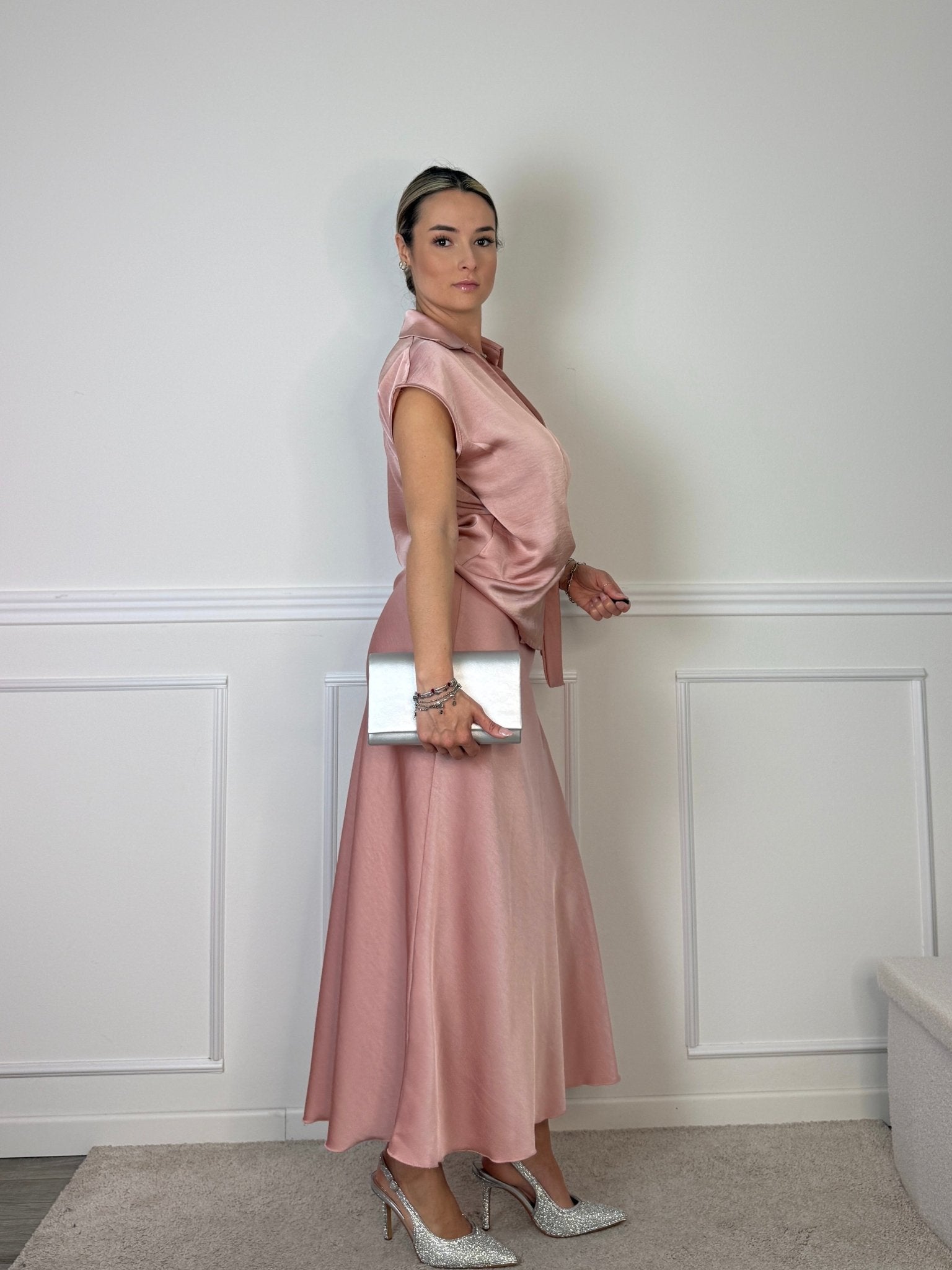 Longuette svasata in raso PETRA - Follie by Alice